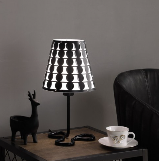 Geometric Metal Table Lamp, Modern Frame Design, Black, 16 in. for Bedroom Nightstand — detail view