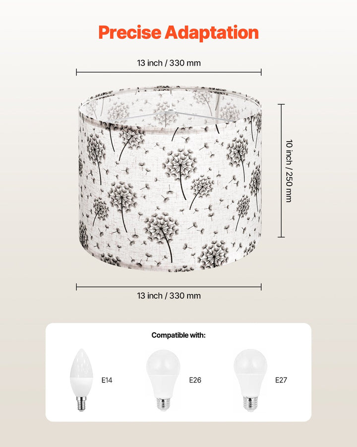 Dimension diagram for Linen Drum Lamp Shade, Light-Softening Diffuser, Set of 2 for Table Lamp