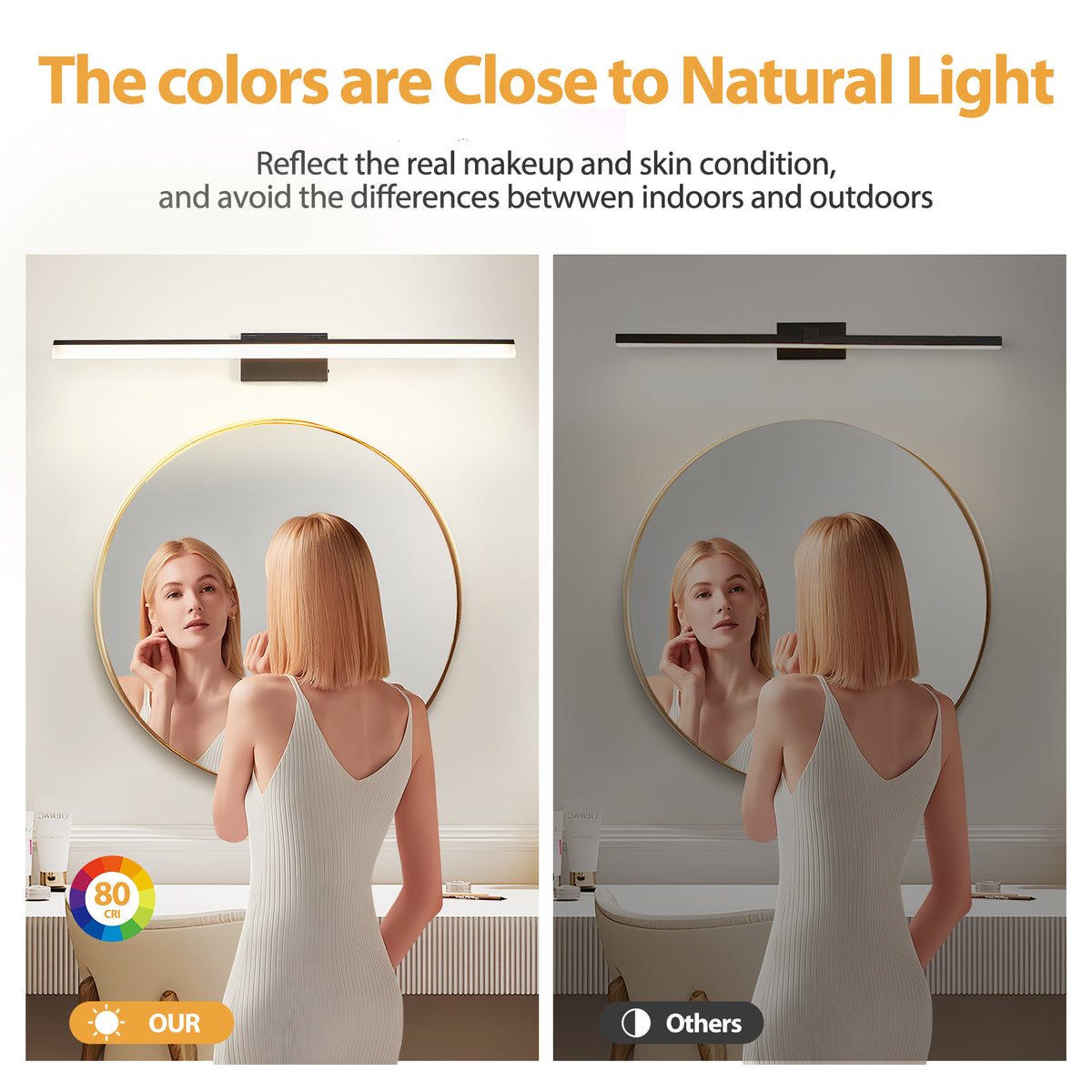 Modern Black LED Bathroom Vanity Light, Sleek Metal Wall Sconce, 39 in. for Over Mirror — detail view