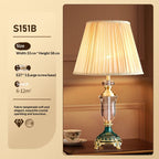 French Crystal Table Lamp, Pleated Shade, Enamel Brass Base