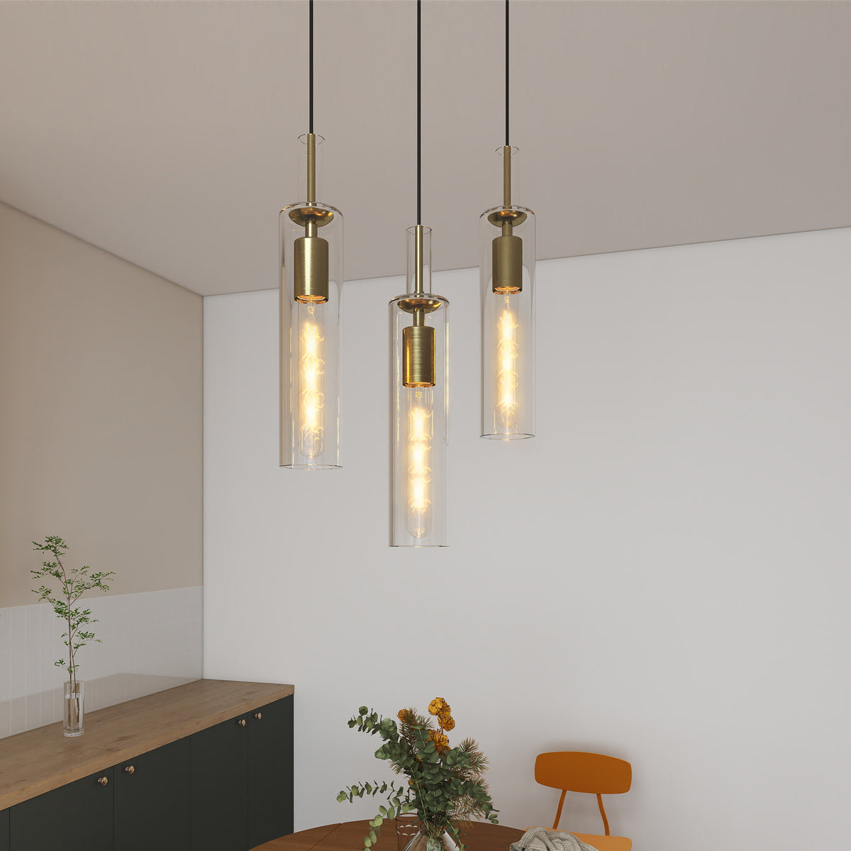 Gold Pendant Light, Modern Brass-Tone Ceiling Fixture — detail view