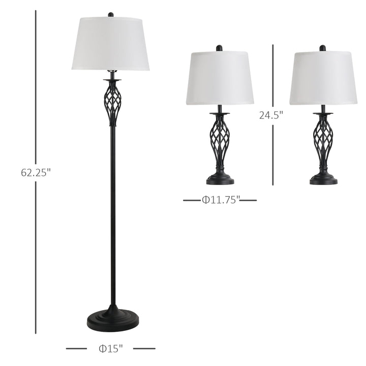 Dimension diagram for Vintage Metal Table & Floor Lamp Set, White Fabric Shade, Set of 3