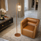 Classic Modern Floor Lamp, Upward Lighting Design, Bronze & Clear Finish