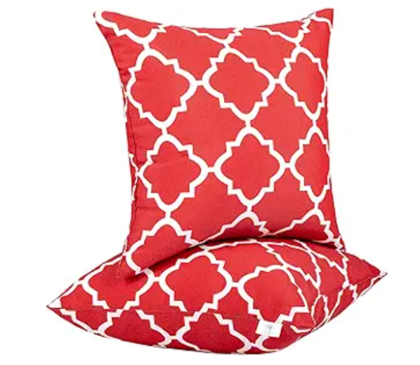 Waterproof Outdoor Throw Pillows, Fade-Resistant Patio Cushions, Red, Set of 2 for Garden Porch — detail view