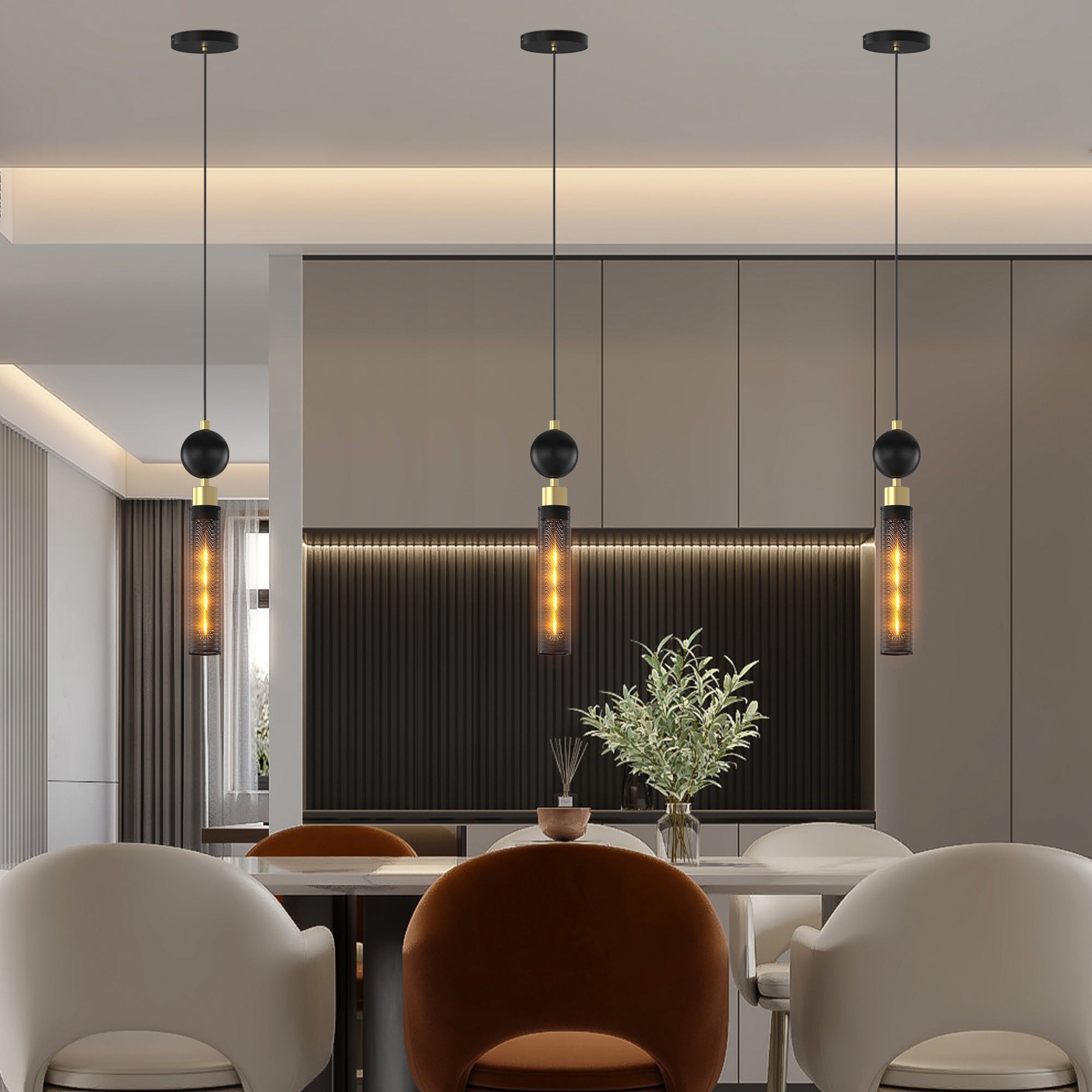 Modern Black Wrought Iron Pendant Light, Adjustable Kitchen Island Fixture
