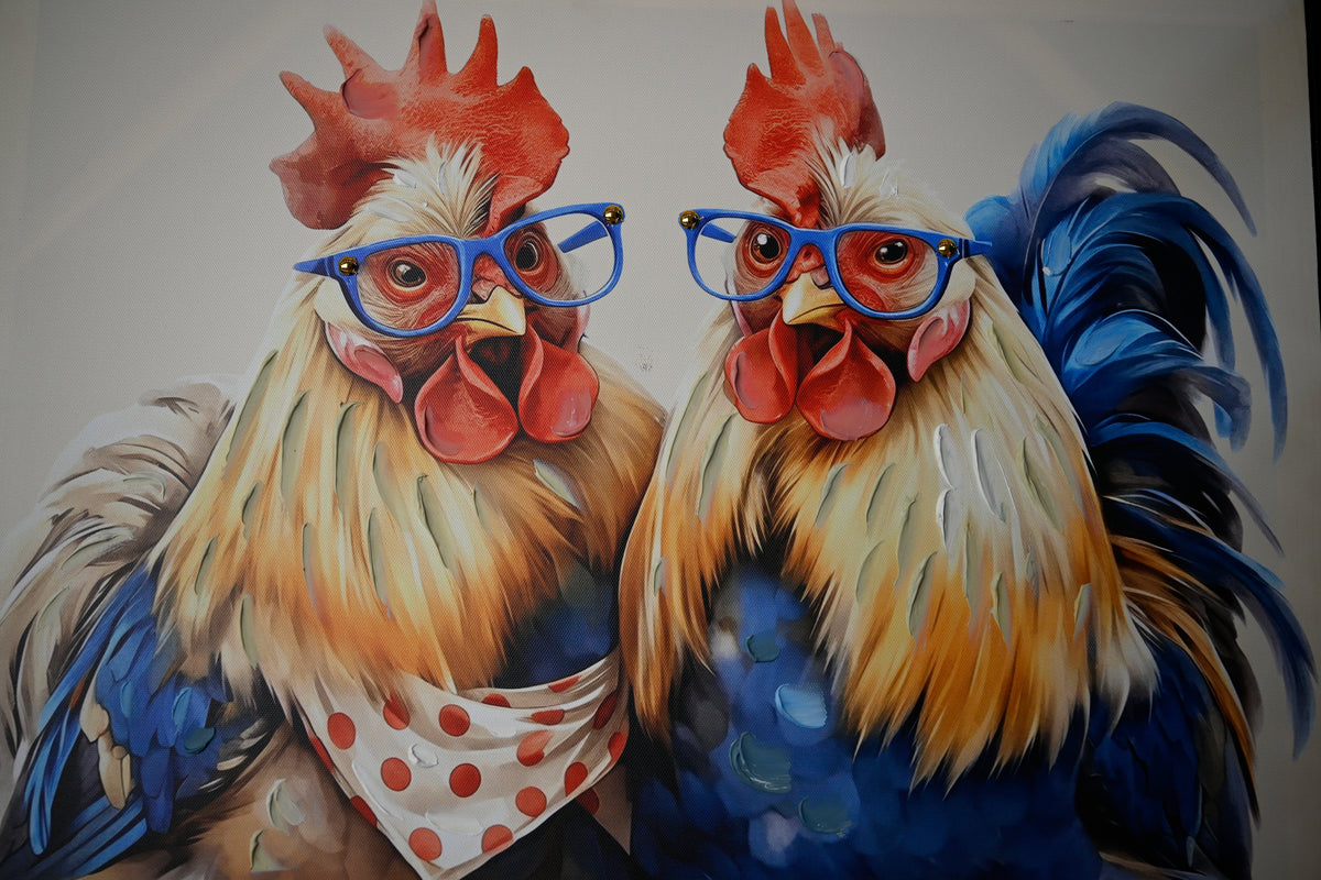 Farmhouse Rooster Canvas Wall Art, Rustic Country Chicken Print, Yellow and Red, for Kitchen — detail view 3