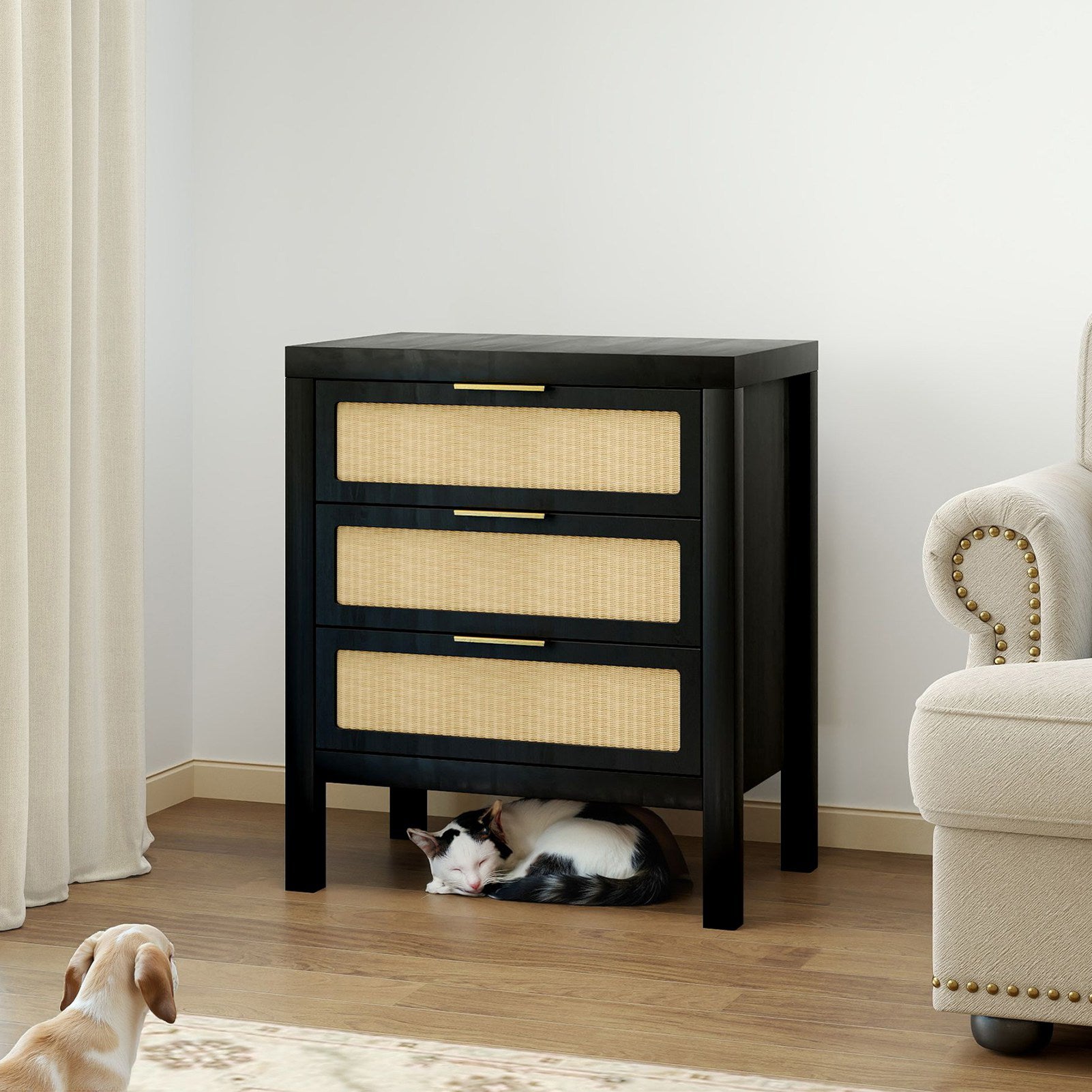 Three-Drawer Bedside Chest, Matte Black