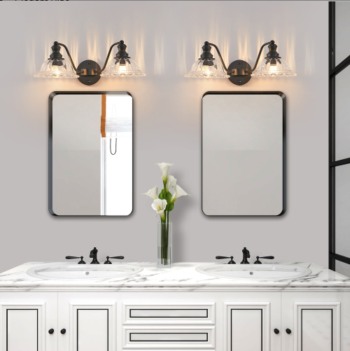 20 Inch 2-Light Vintage Bathroom Wall Sconce - Elegant Black Metal And
