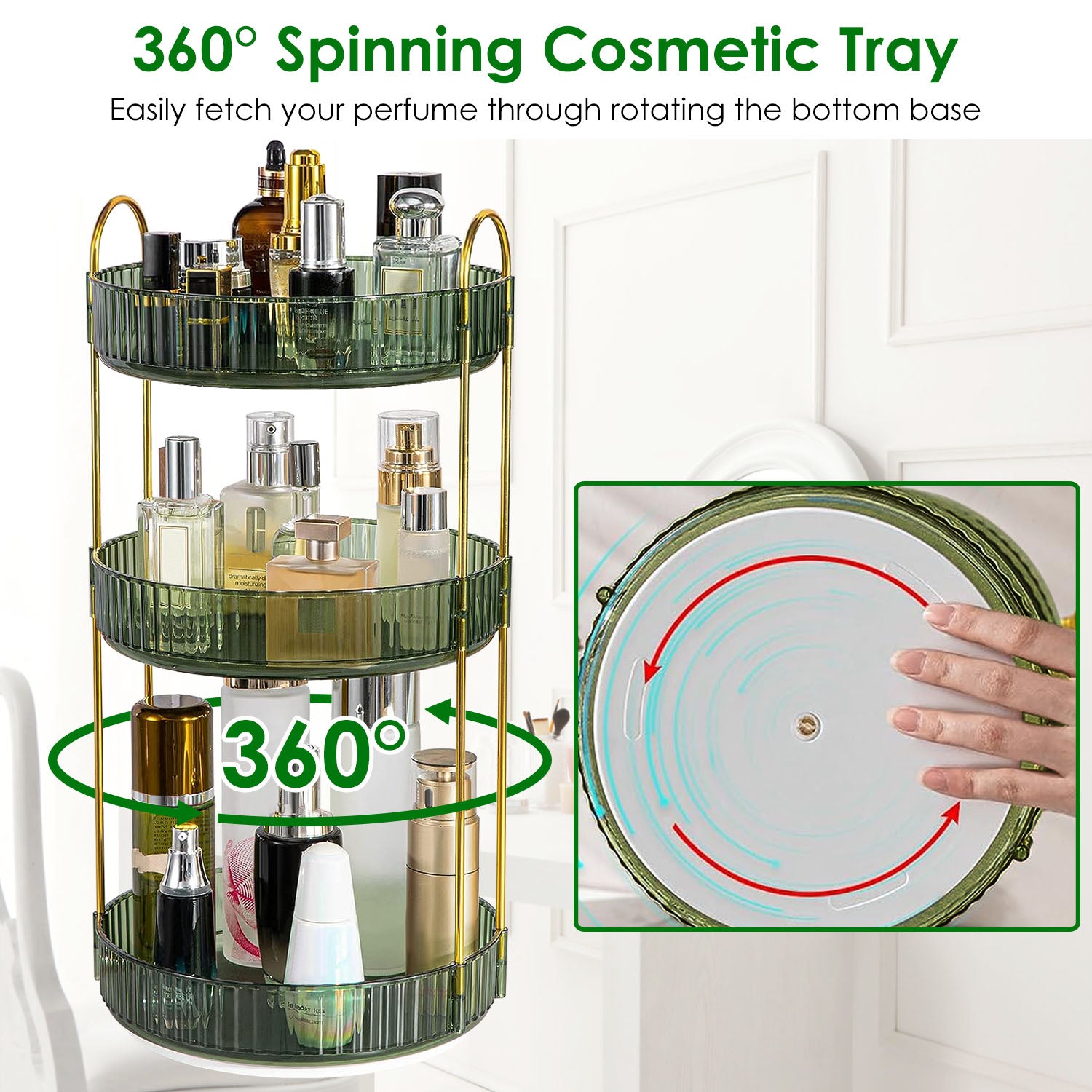 1 Set 3 Tier Rotating Makeup Organizer 360 Degree Spinning Perfume Cos