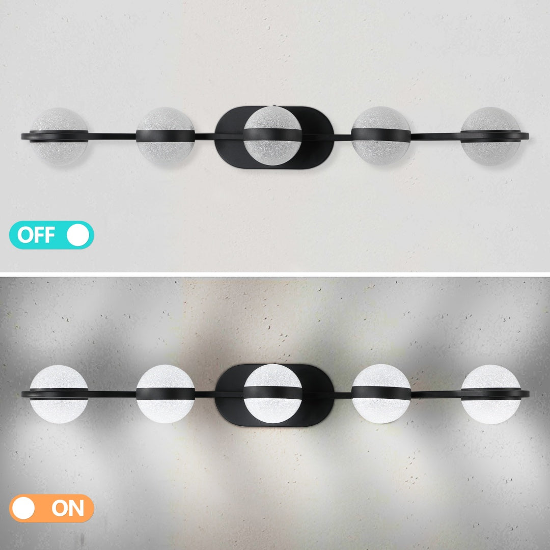 Modern Minimalist 5-Light Bathroom Vanity Light, Black for Bathroom Mirror — detail view