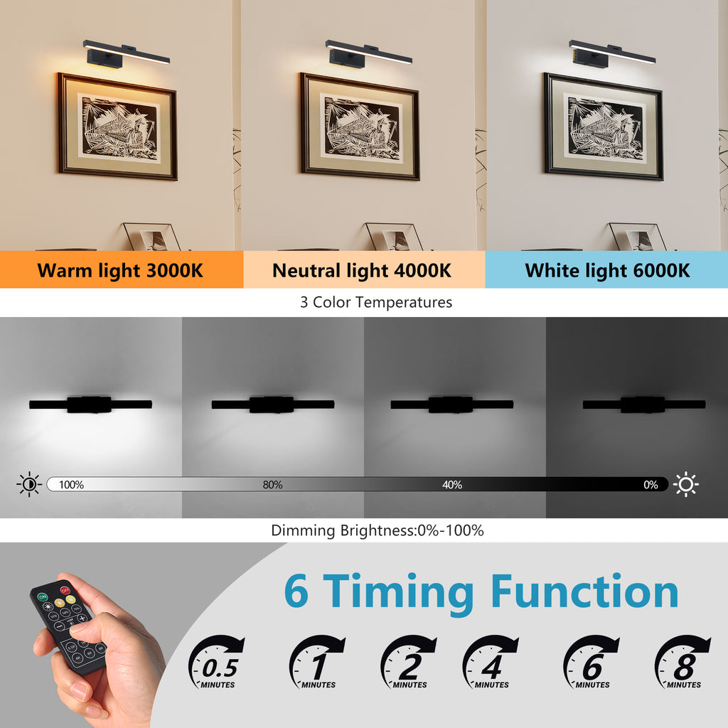 16inch Black Bathroom Light Fixtures Over Mirror Modern Dimmable LED V