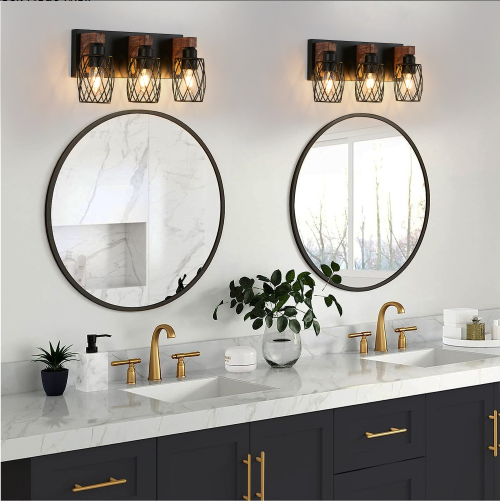 18inch Industrial Vintage 3-Light Wall Sconce - Black Cage Wall Lighti