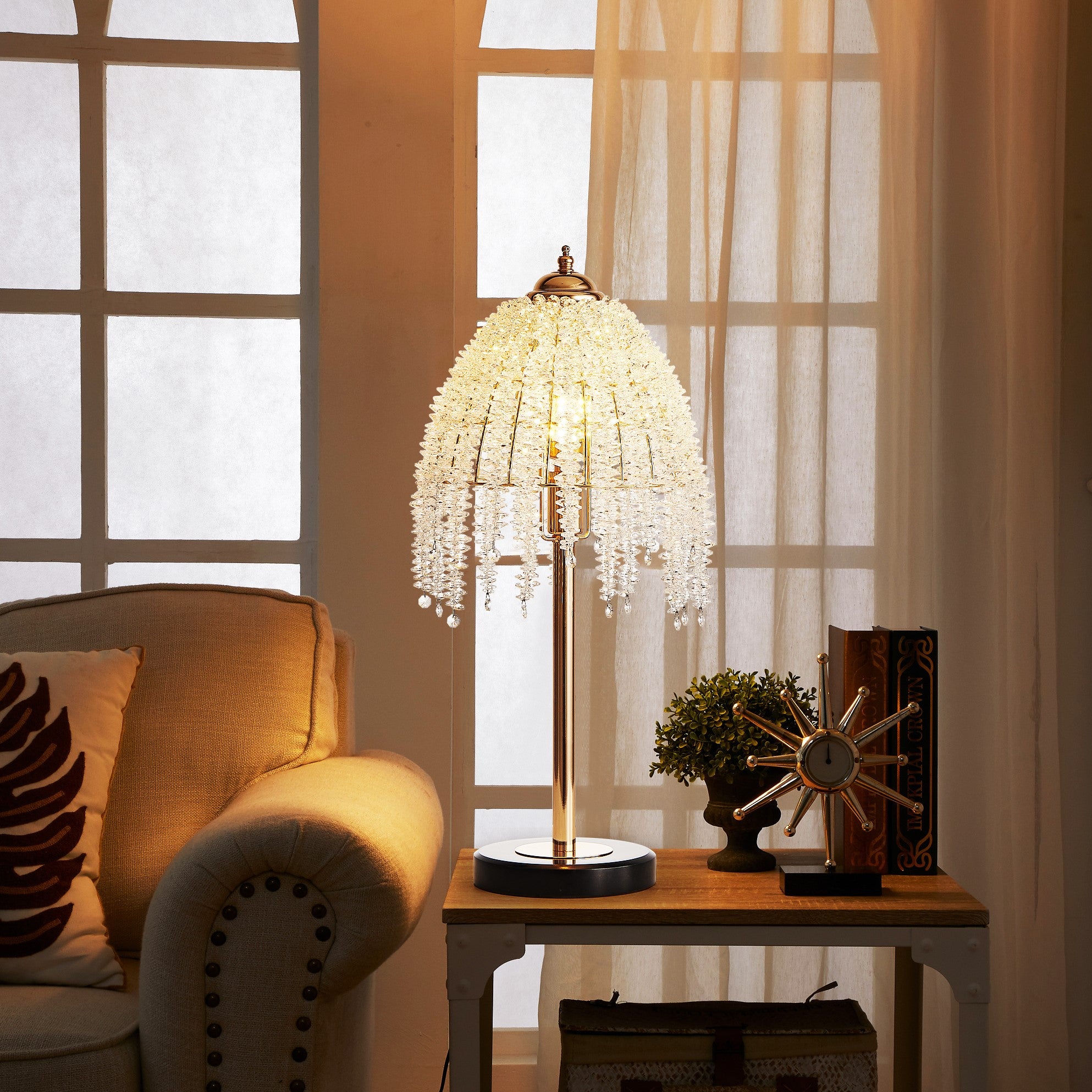 19 H Elegant Crystal Table Lamp Vintage Waterfall Design With Crystal
