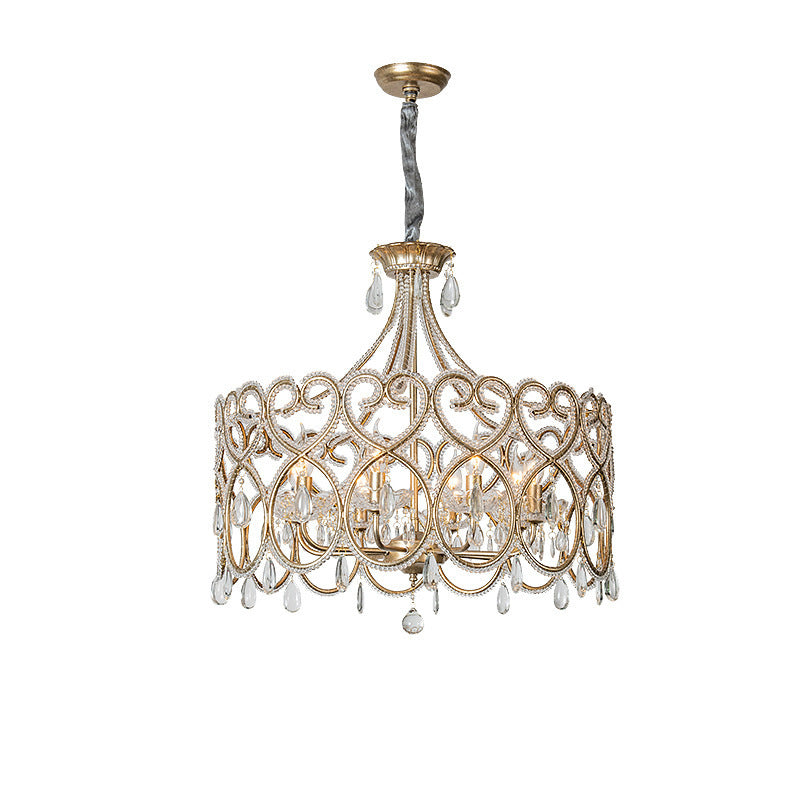 French Aged Crystal Chandelier, Retro Silver Iron Frame
