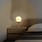 Glass Globe Table Lamp, Matte Gold Spiral Ring Base, 13.5 Inch