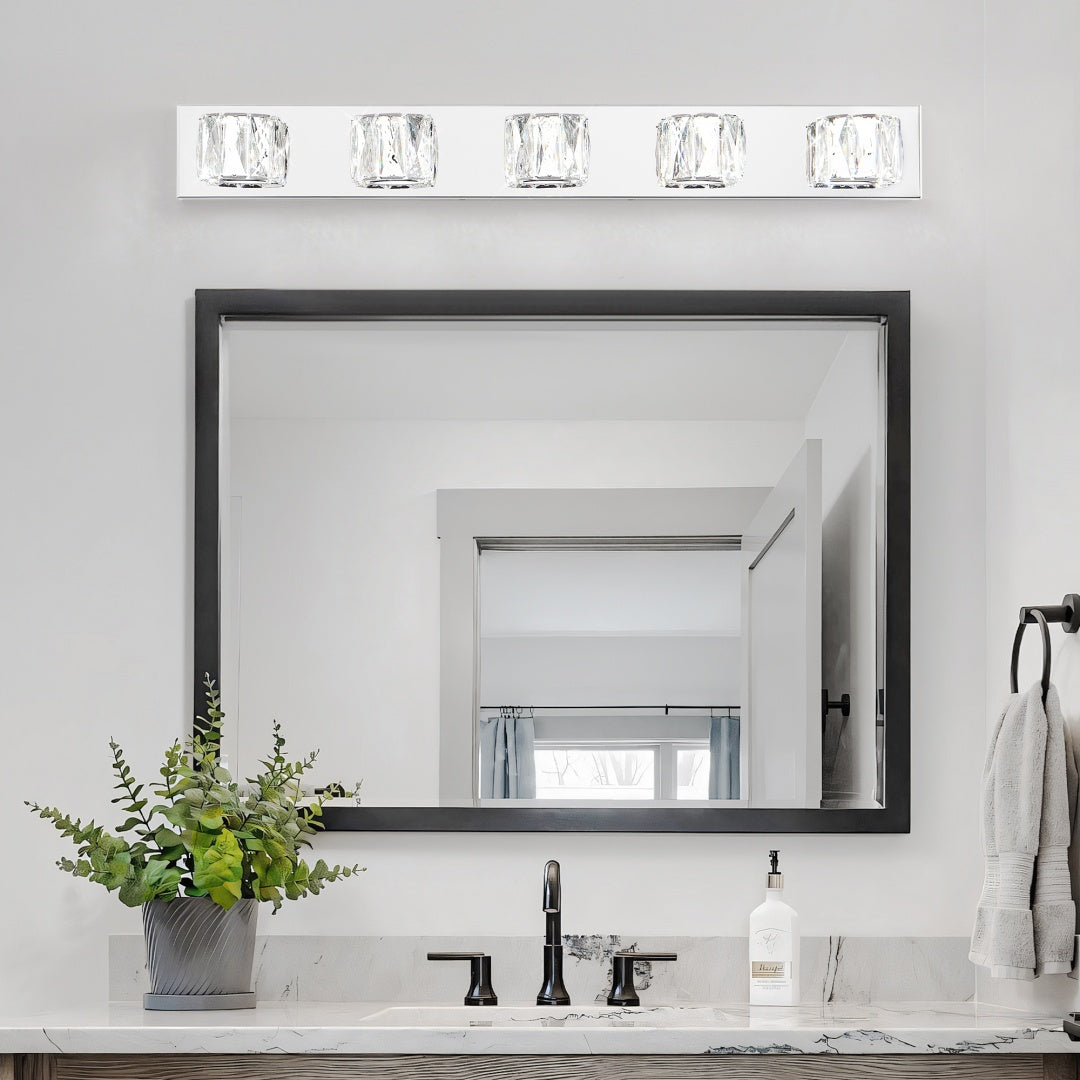 35 Modern Crystal 5-Light LED Wall Sconce -Elegant Chrome Bathroom Van