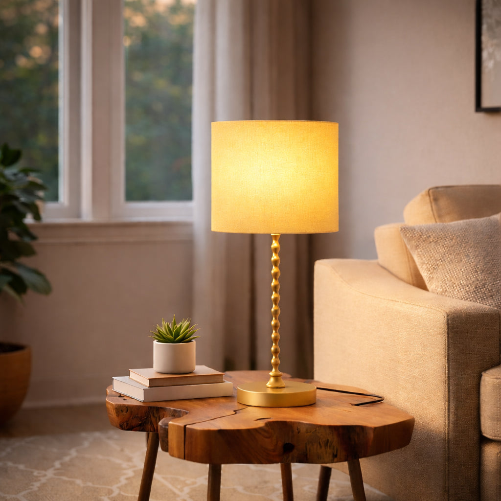 Modern Classic Sereno Desk Lamp, Ochre and Gold Finish — detail view