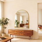 30x36 Inch Gold Metal Framed Arched Bathrrom Mirror For Wall.