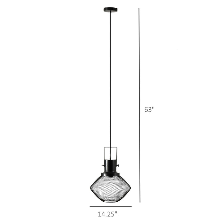Dimension diagram for Industrial Steel Cage Pendant Light with Adjustable Hanging Chain, Black, 15.7 in.