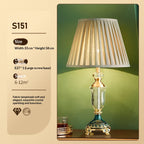 French Crystal Table Lamp, Pleated Shade, Enamel Brass Base
