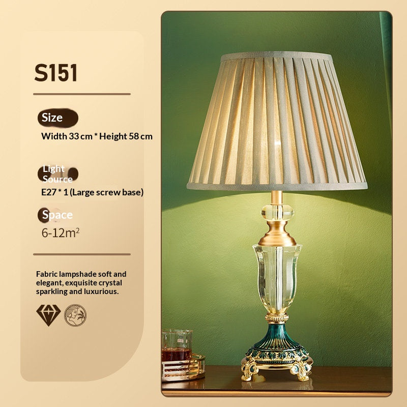 French Crystal Table Lamp, Pleated Shade, Enamel Brass Base