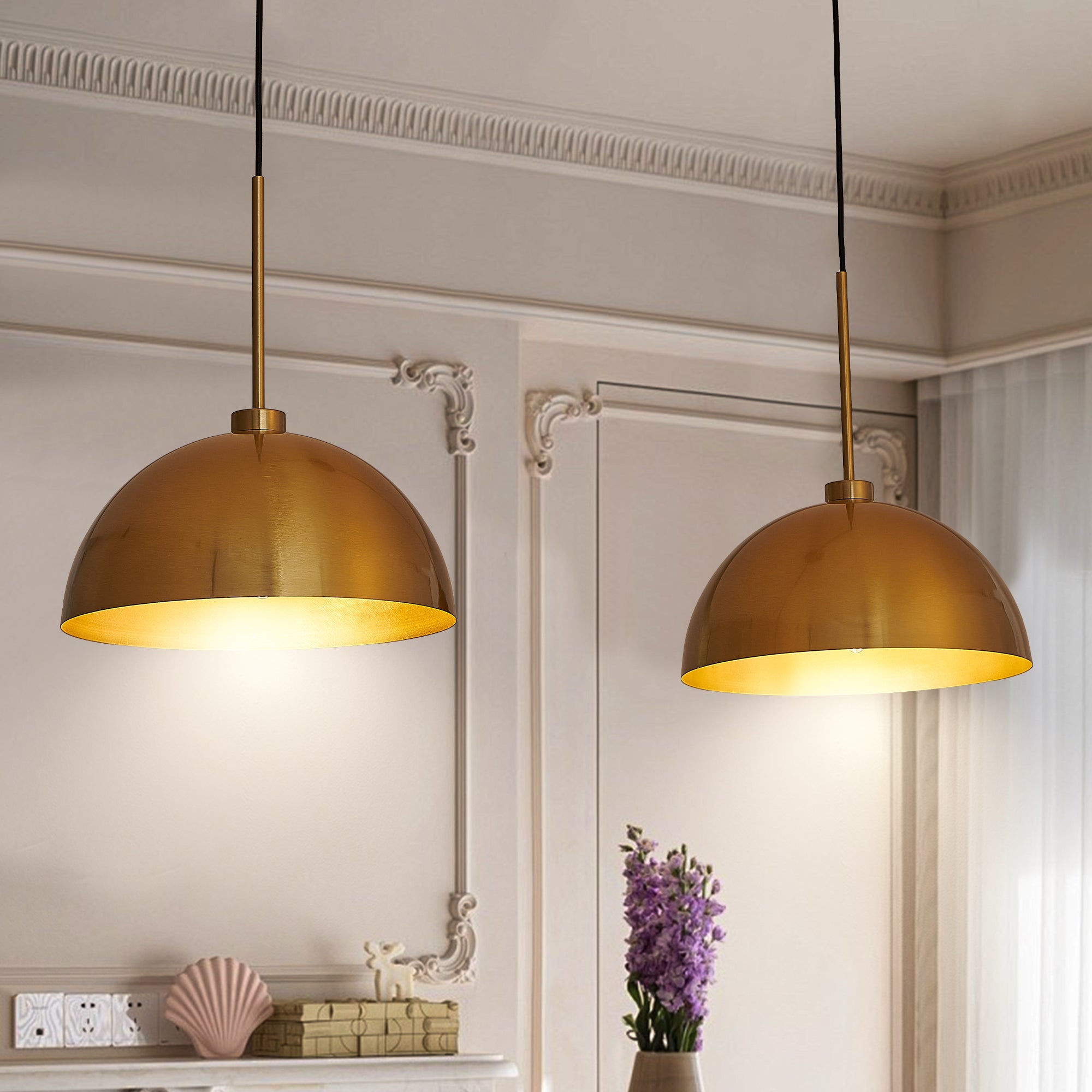 Industrial 2-Light Copper-Finish Iron Pendant, Adjustable, 41 in.