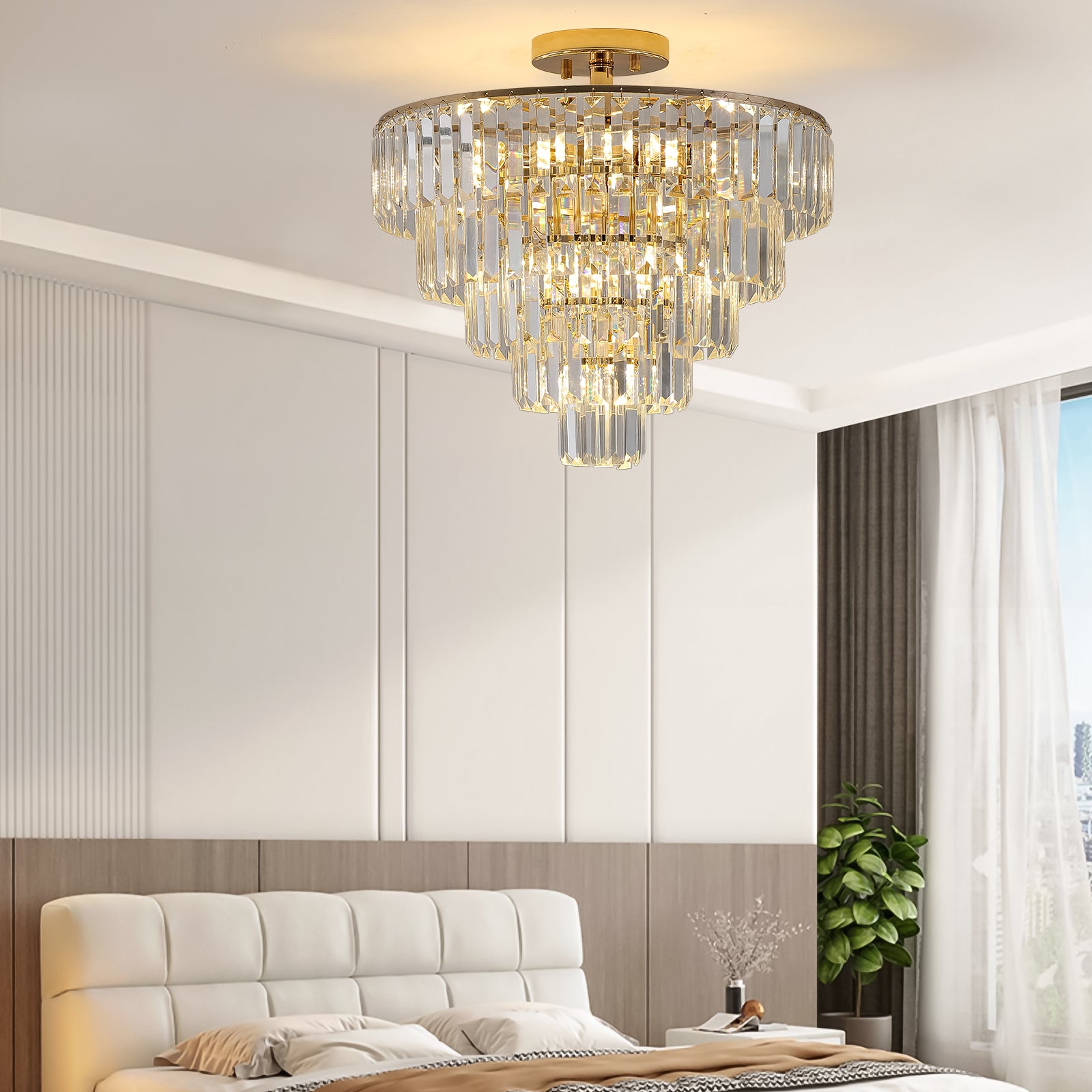 Gold K9 Crystal Chandelier, Elegant Ceiling Light Fixture, 19.3 in.