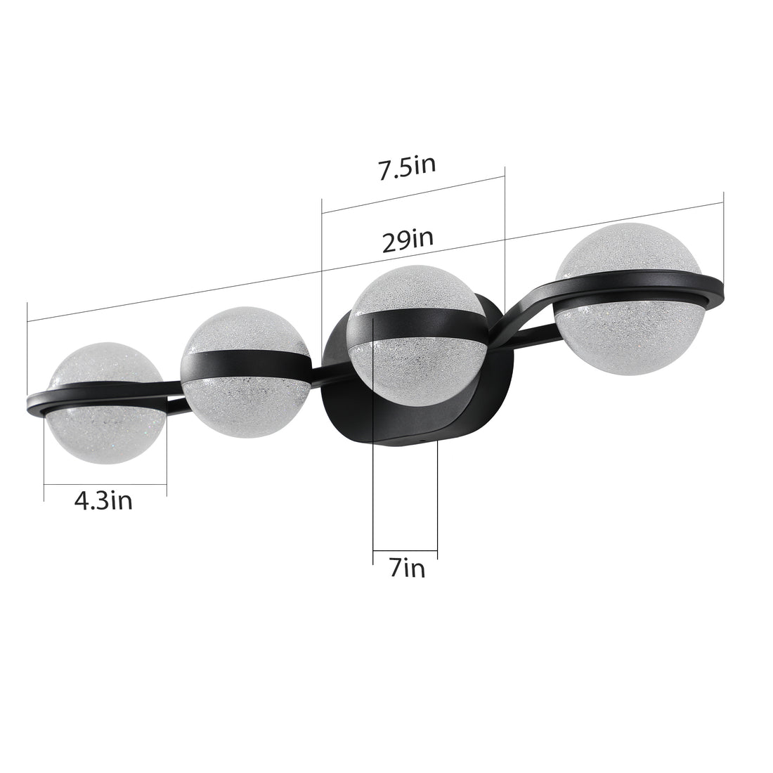 30in Black Minimalist LED Bathroom Vanity Light With Crystal Sand Acry