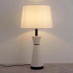 Leather-Wrapped Table Lamp, Cream with Black Piping, 25 Inch