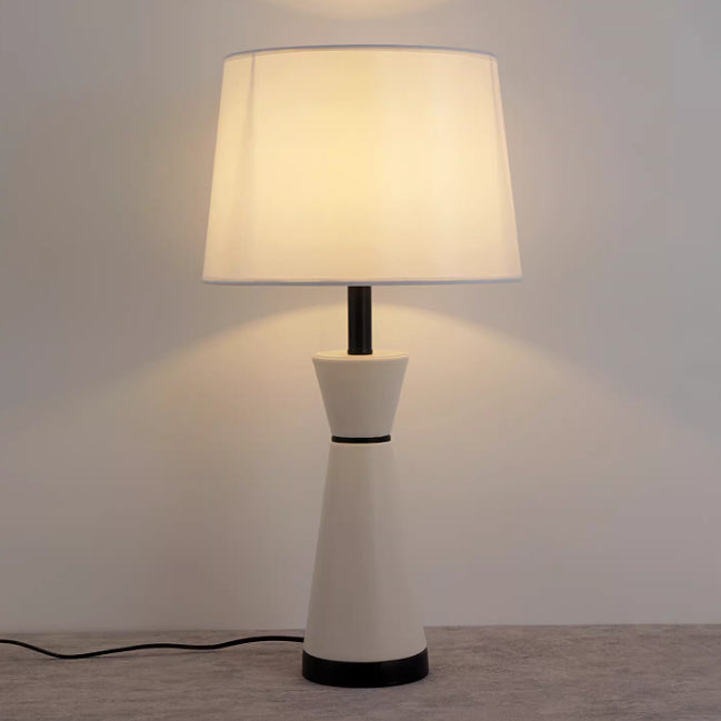 Leather-Wrapped Table Lamp, Cream with Black Piping, 25 Inch