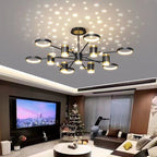 13-Light Star Chandelier, Black Iron, Nordic Style