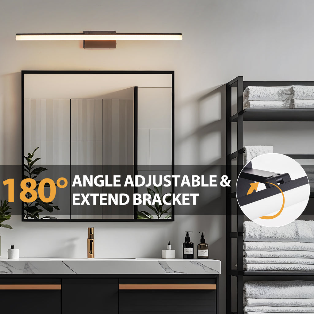 39 Inch Modern LED Bathroom Vanity Light -Sleek Black Metal Wall Light