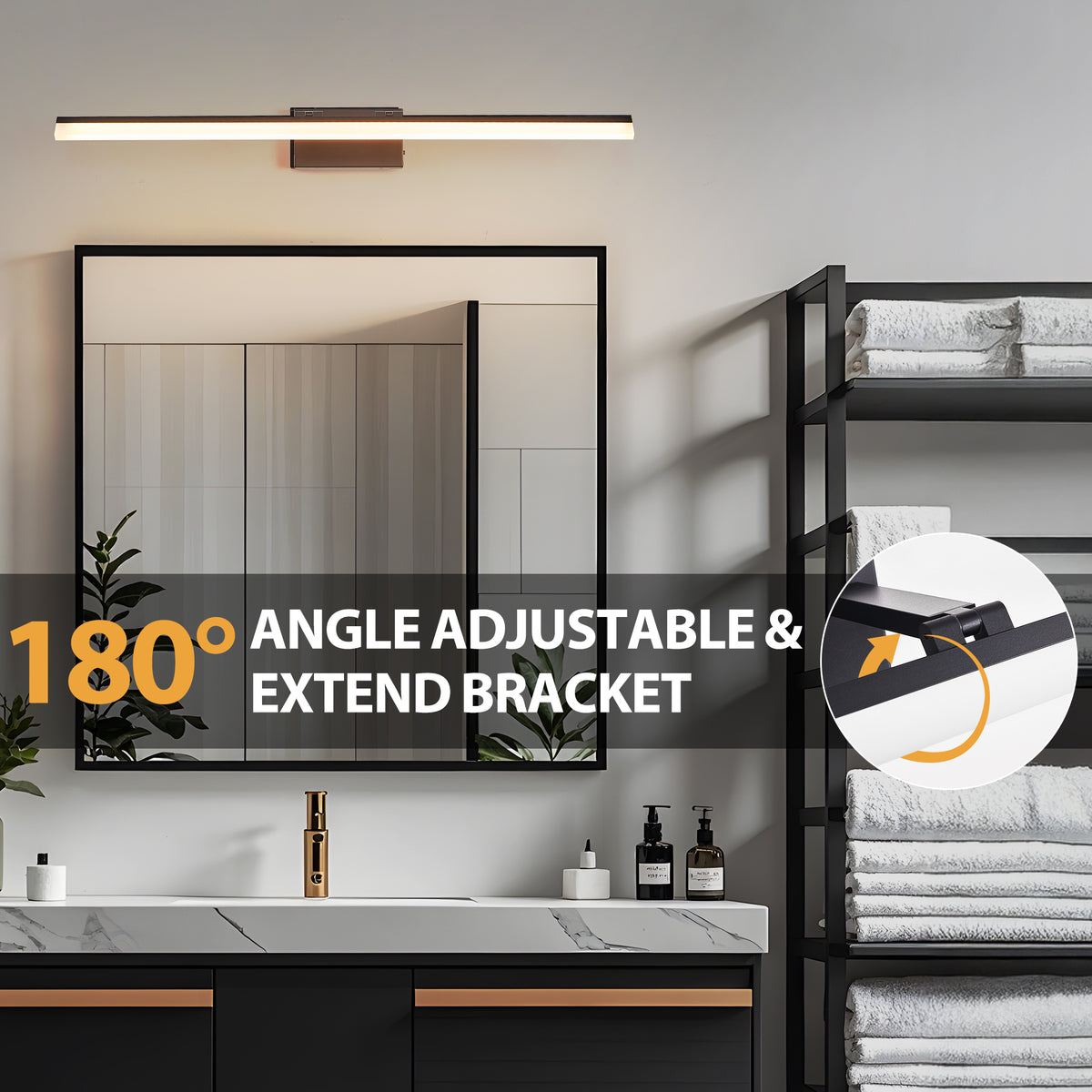 Modern Black LED Bathroom Vanity Light, Sleek Metal Wall Sconce, 39 in. for Over Mirror — detail view 2