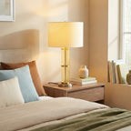 Echo Brushed Nickel Table Lamp With On Off Switch Clear Glass Body Met