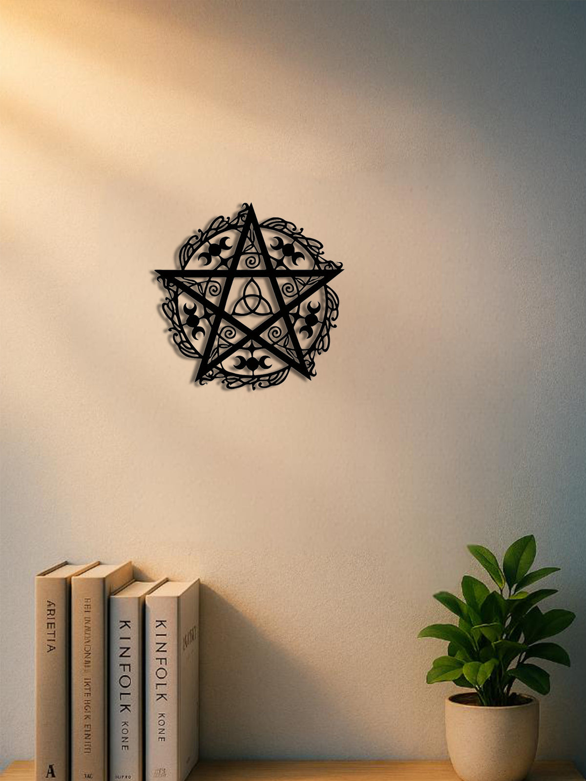 Triple Moon Pentagram Iron Wall Art, Celestial Metal Sculpture, for Living Room Wall — detail view 3