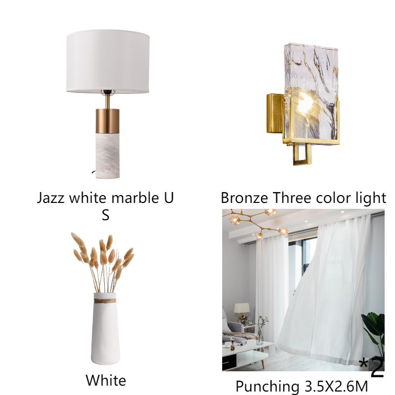 White Marble and Brass Table Lamp, White Drum Shade, 22 Inch