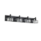 Crystal Glass Vanity Light, 4-Light Matte Black LED Bathroom Fixture