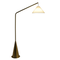 Black Floor Lamp, Coned Base, White Fabric Shade, Antique Brass Finish