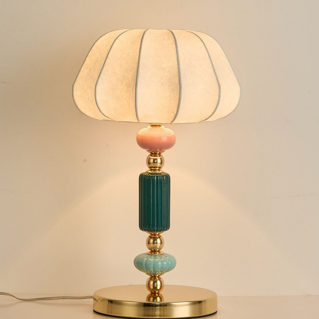 Danish Pastel Ceramic Table Lamp, Ribbed Fabric Shade