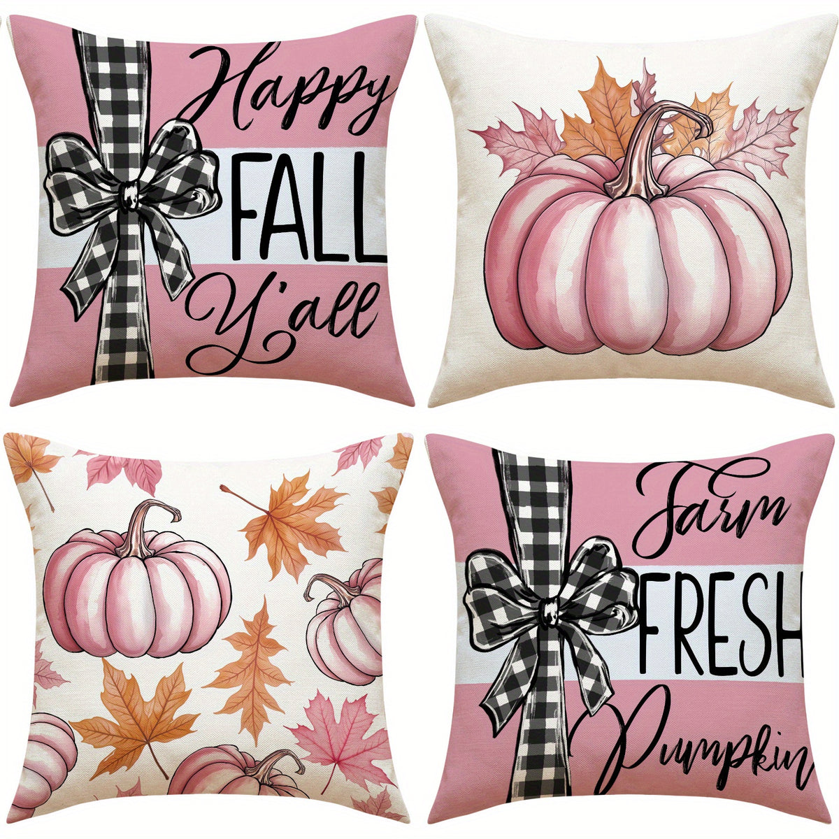 Farmhouse Pumpkin Throw Pillow Covers, Maple Leaf Print, 18x18 in, Set of 4 for Living Room Sofa — detail view 3
