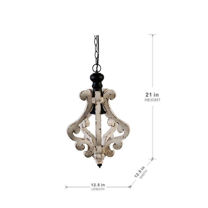 Dimension diagram for Farmhouse Chandelier, Distressed Wood and Metal Candle Style