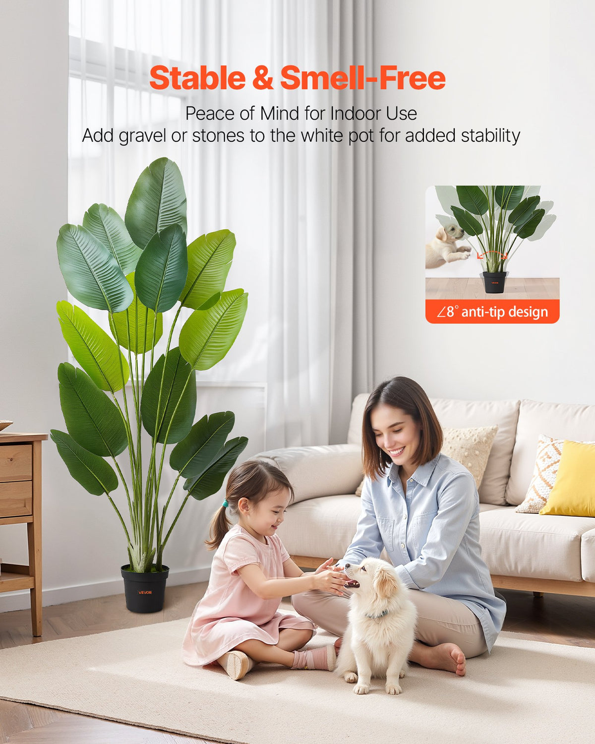Artificial Bird of Paradise Tree, 6 ft Faux Potted Plant, Green, for Living Room — detail view 2