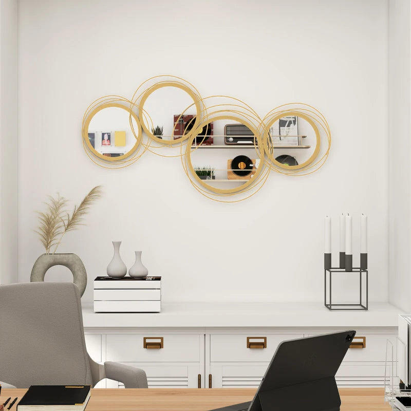 Round Metal Wall Mirror, Asymmetrical Circle Frame, Gold for Entryway — detail view 2