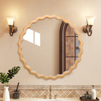 27.5 Inches Round Wavy Wall Mirror For Bathroom Vanity