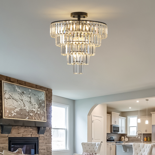 Large Black Crystal Chandelier, Modern Ceiling Light Fixture