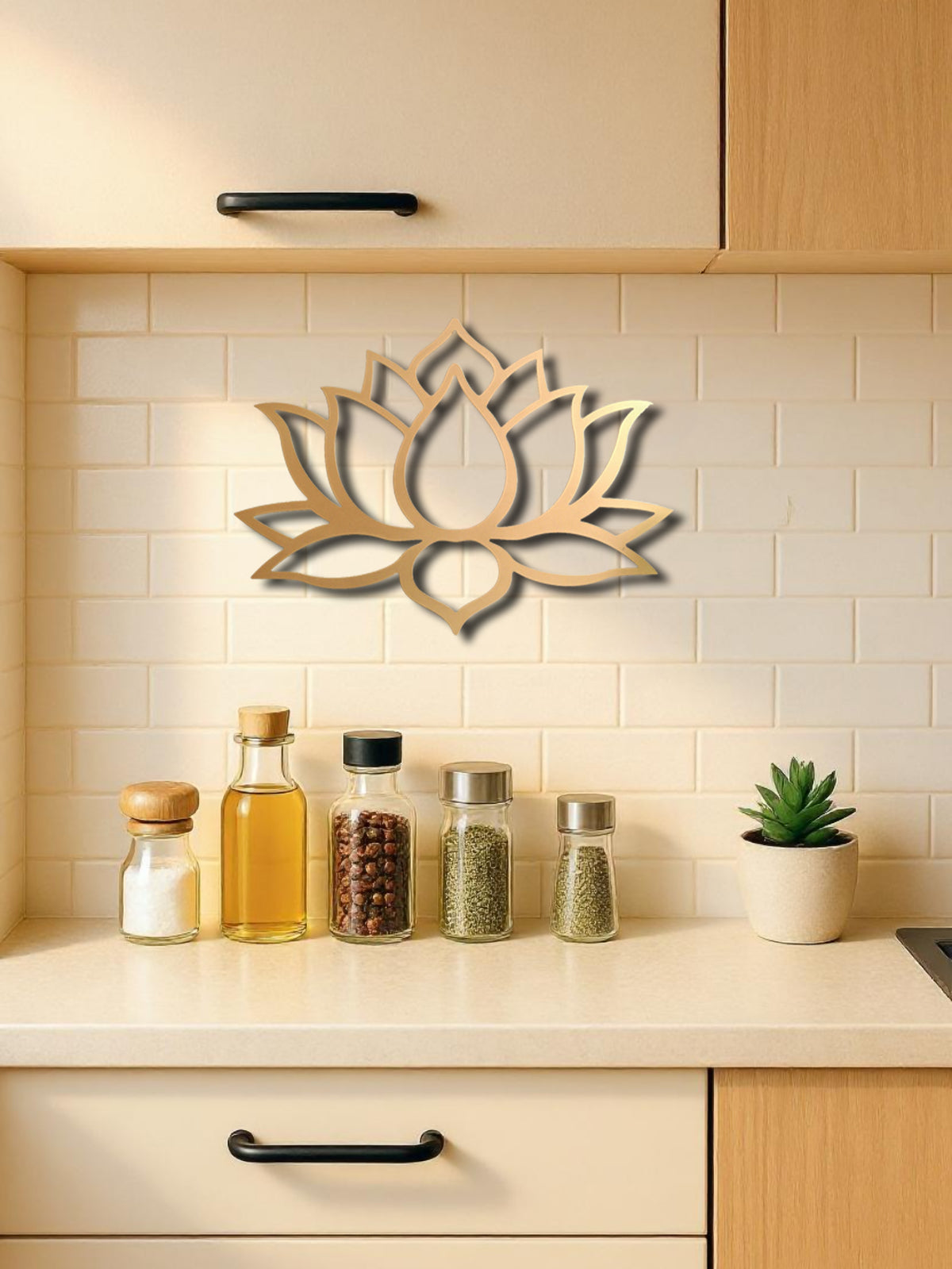 Large Modern Lotus Metal Wall Art, Handcrafted Floral Decor, for Living Room — detail view