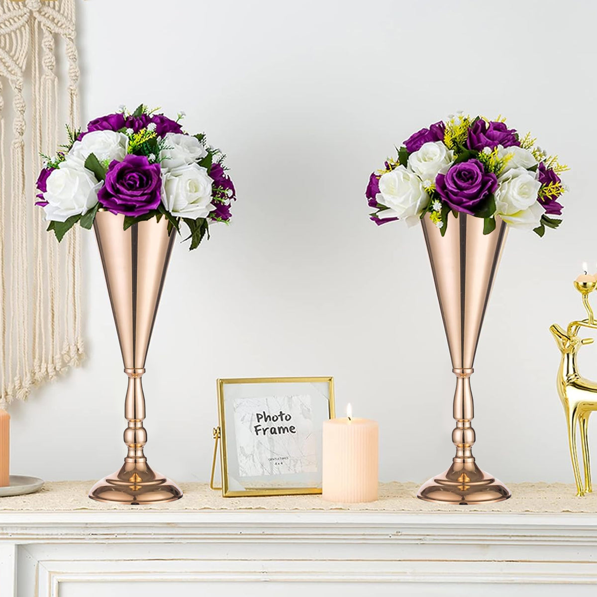 Gold Metal Trumpet Flower Vase, Wedding Centerpiece, Set of 10 for Dining Table — detail view 3