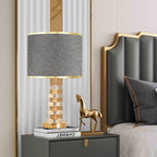 Stacked Crystal Table Lamp, Drum Shade with Gold Trim, 17 Inch