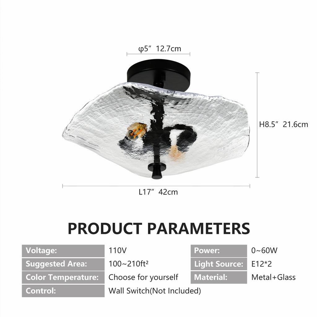 Gold Flower & Lotus Leaf Flush Mount Ceiling Light, Crystal-Style Glass Fixture