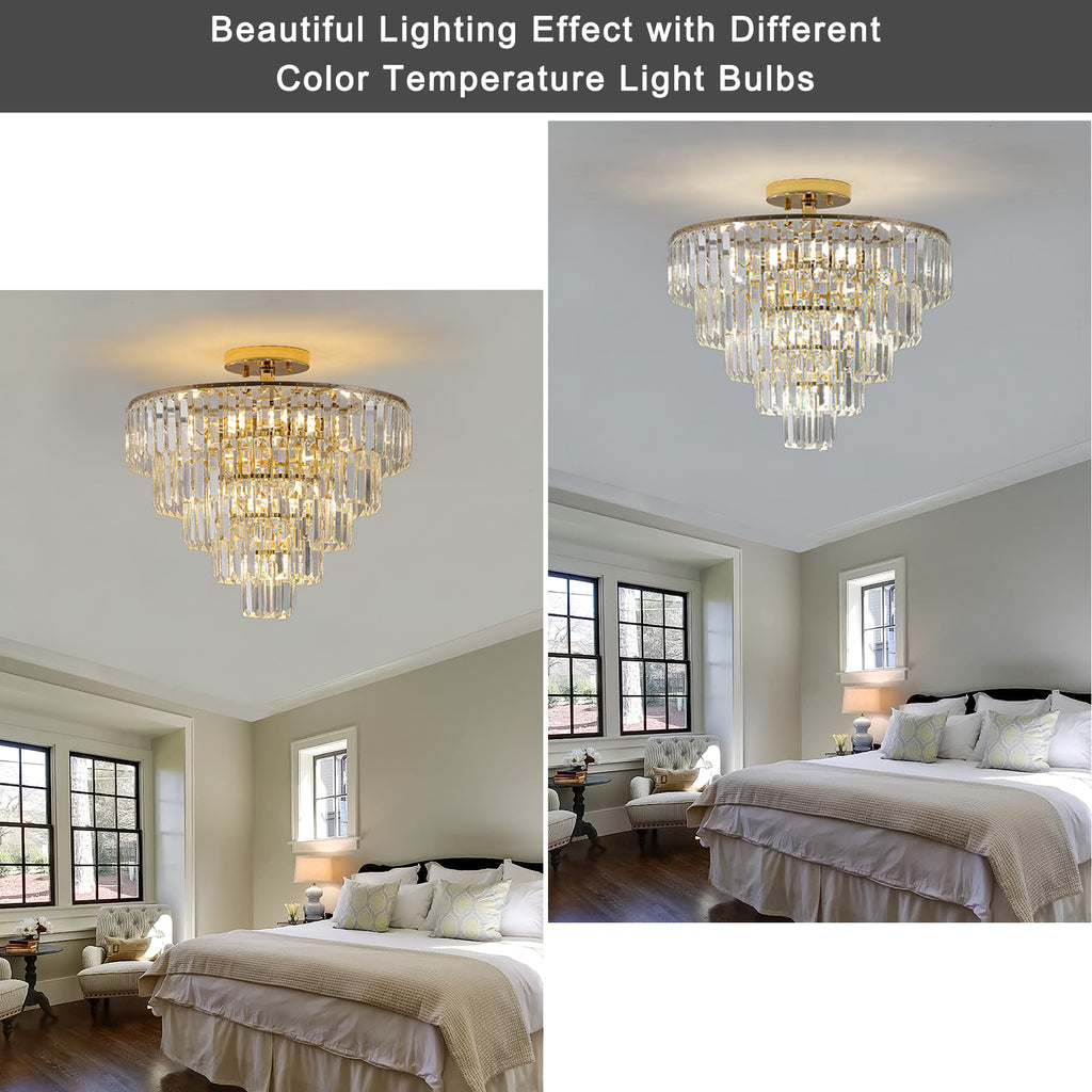 Gold K9 Crystal Chandelier, Elegant Ceiling Light Fixture, 19.3 in.